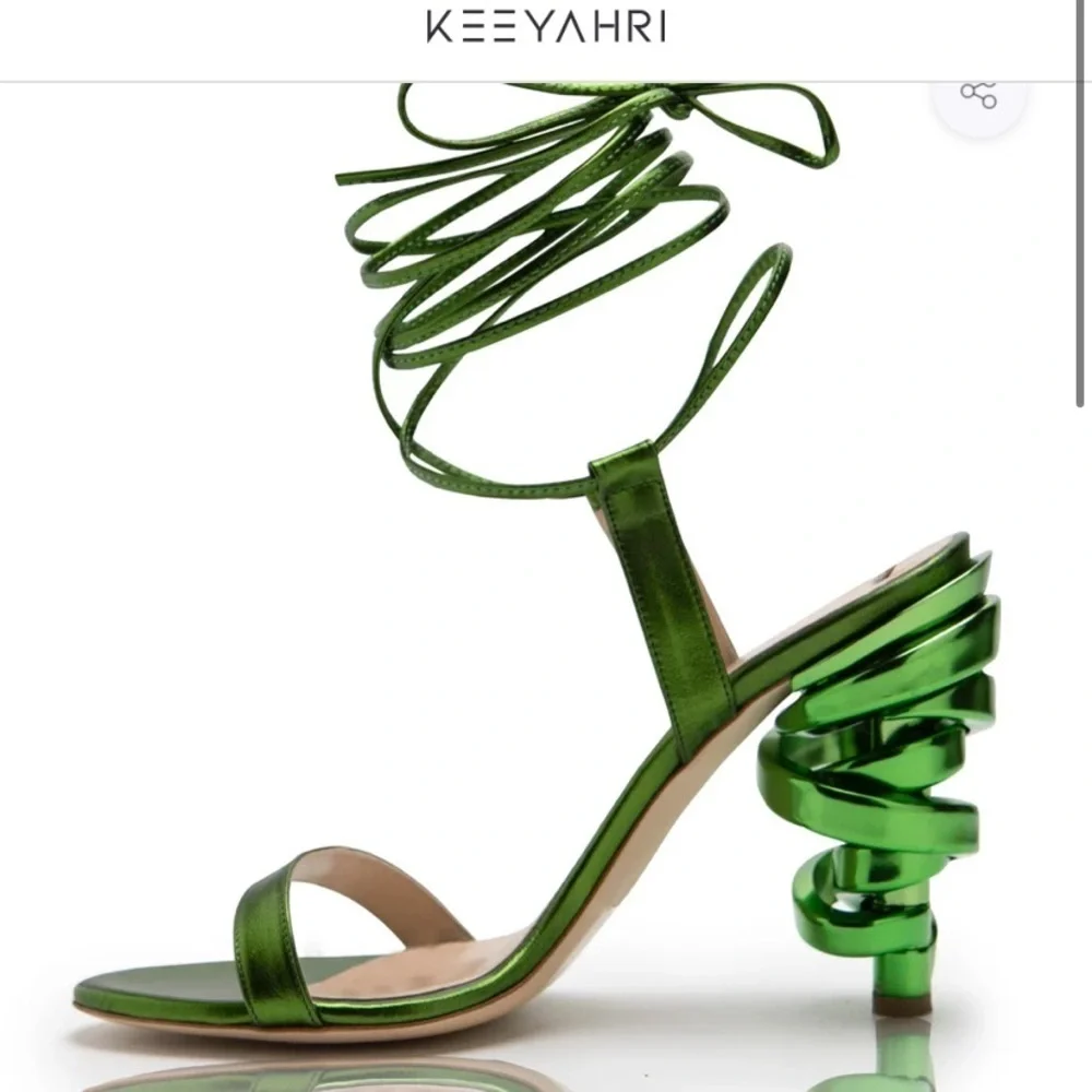 KEEYAHRI Tamu green swirl leather metallic heel lux formal designer summer $890